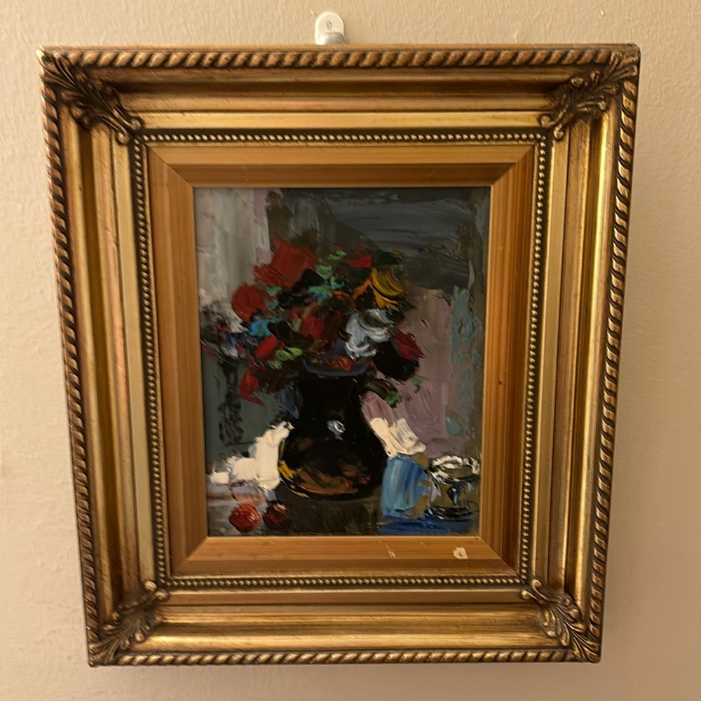 Fine art oil painting on stretched canvas with beautiful gold frame